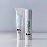 POM Saviour Oil bottle and Calm Balm tube displayed together on a white background.